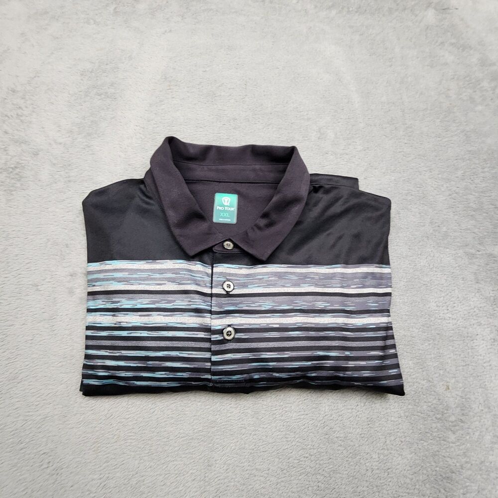 Pro Tour Mens XXL Black Polo 100% Polyester Performance Golf Shirt Short Sleeve